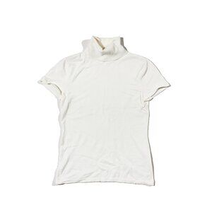 Anne Klein Sweater Shirt Womens M White/Ivory Turtleneck Short Sleeve Pullover